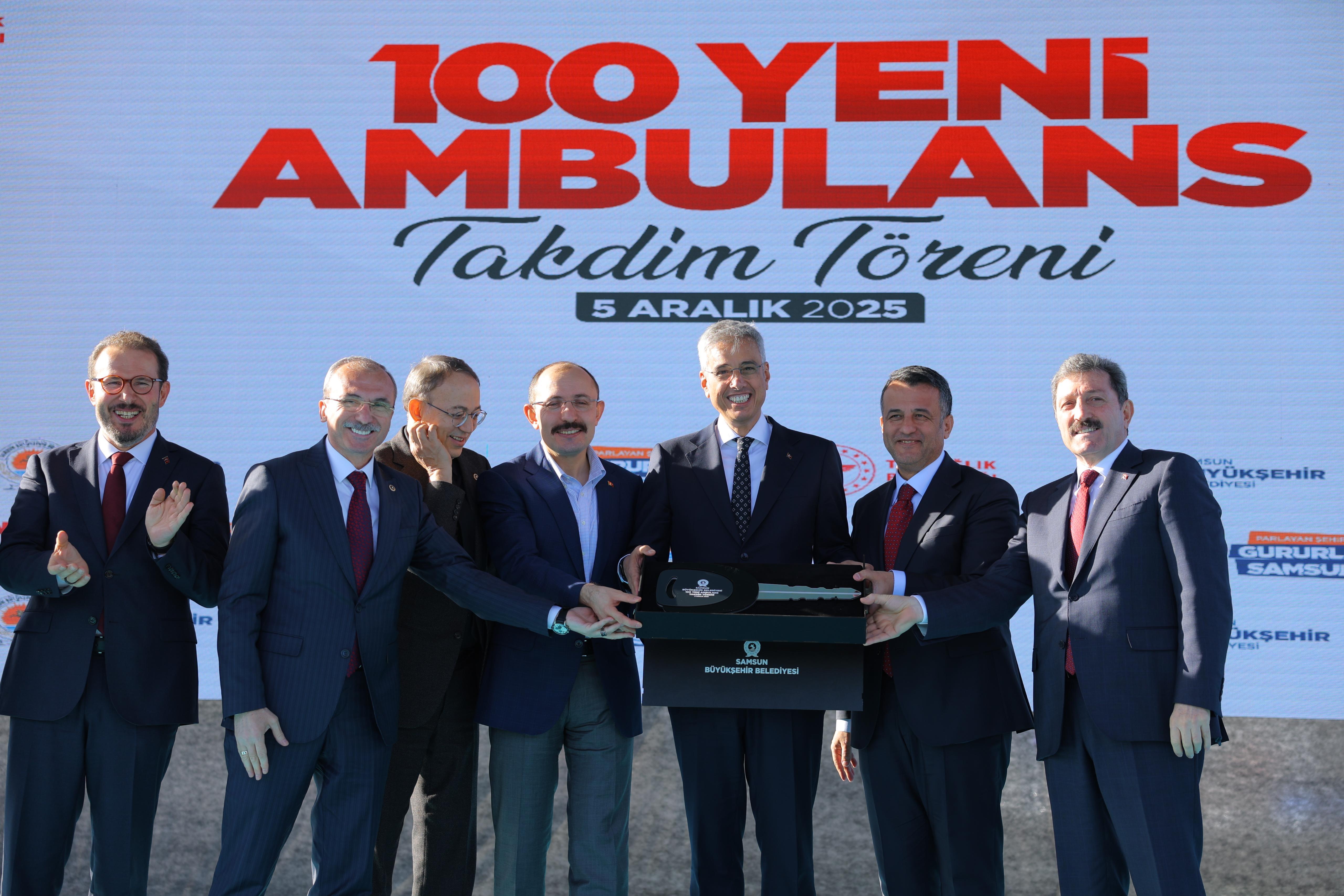 BÜYÜKŞEHİR TARAFINDAN ŞEHRE KAZANDIRILAN 100 YENİ AMBULANS DÜZENLENEN TÖRENLE İL SAĞLIK MÜDÜRLÜĞÜNE TESLİM EDİLDİ